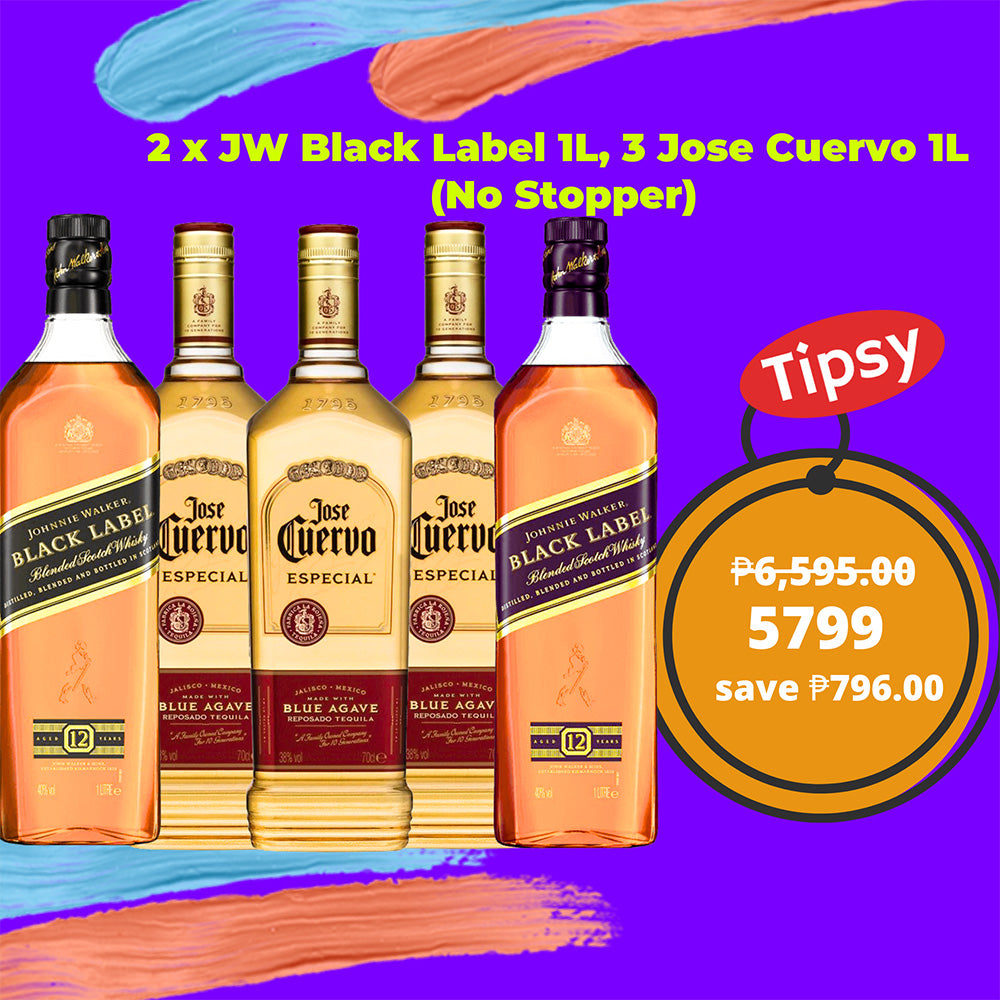 2 x Johnnie Walker Black Label 1L, 3 Jose Cuervo Gold 1L