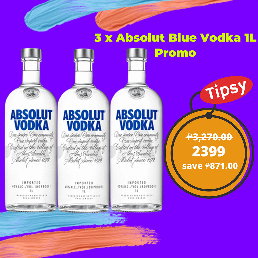 3 x Absolut Blue Vodka 1L Promo