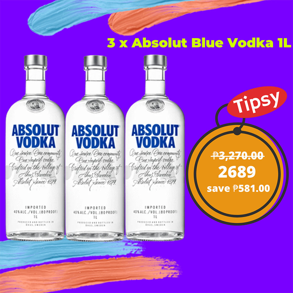 3 x Absolut Blue Vodka 1L