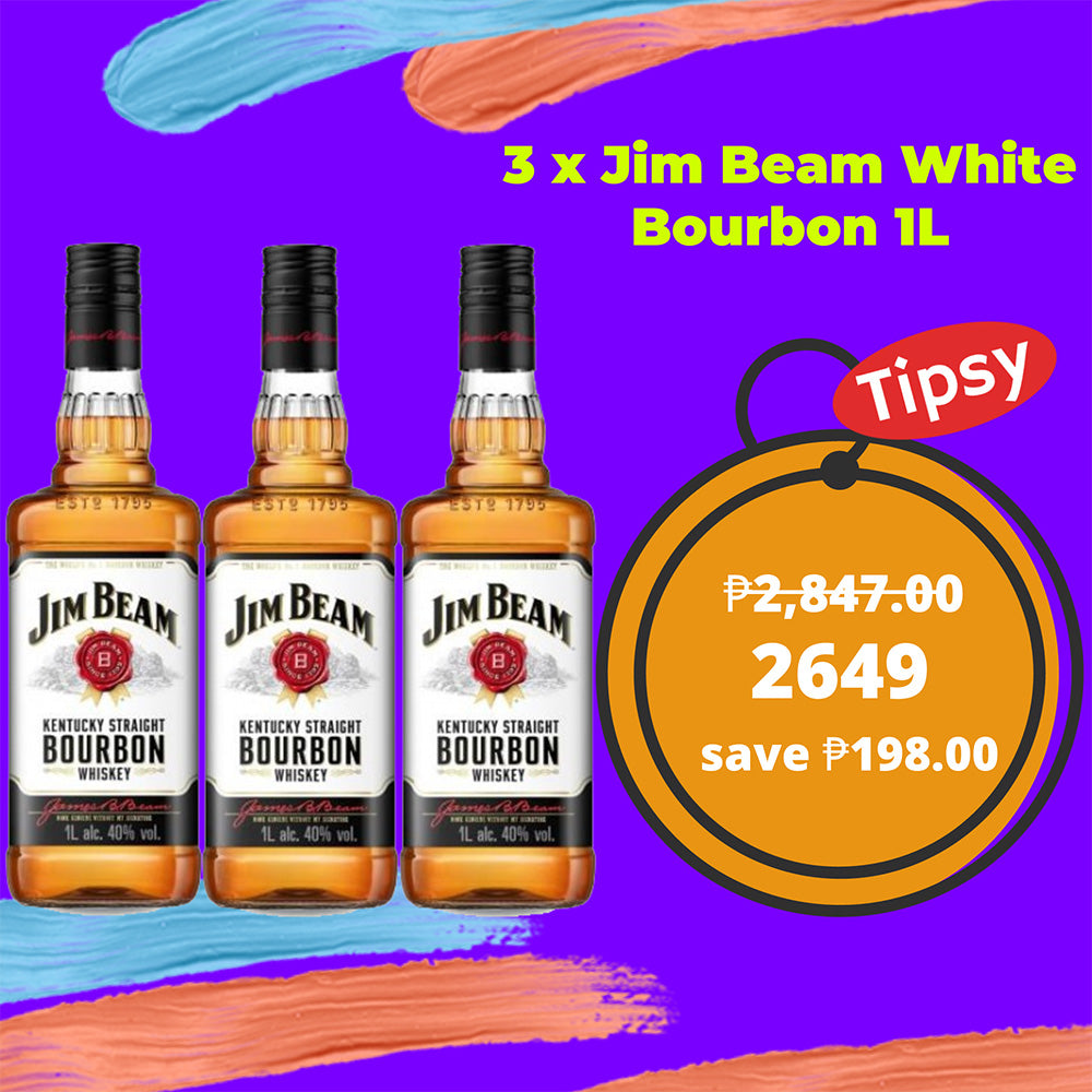 3 x Jim Beam White Bourbon Whiskey 1L