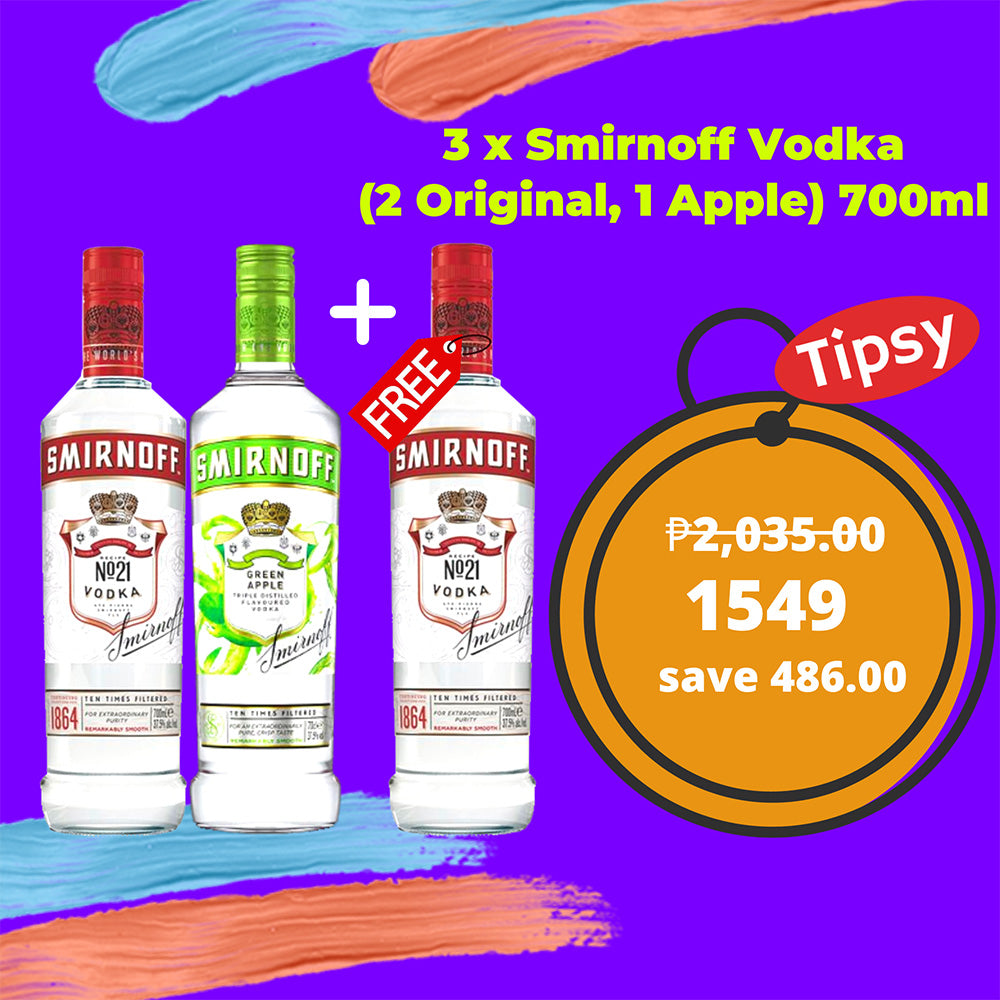 3 x Smirnoff Vodka (2 Original, 1 Apple) 700ml