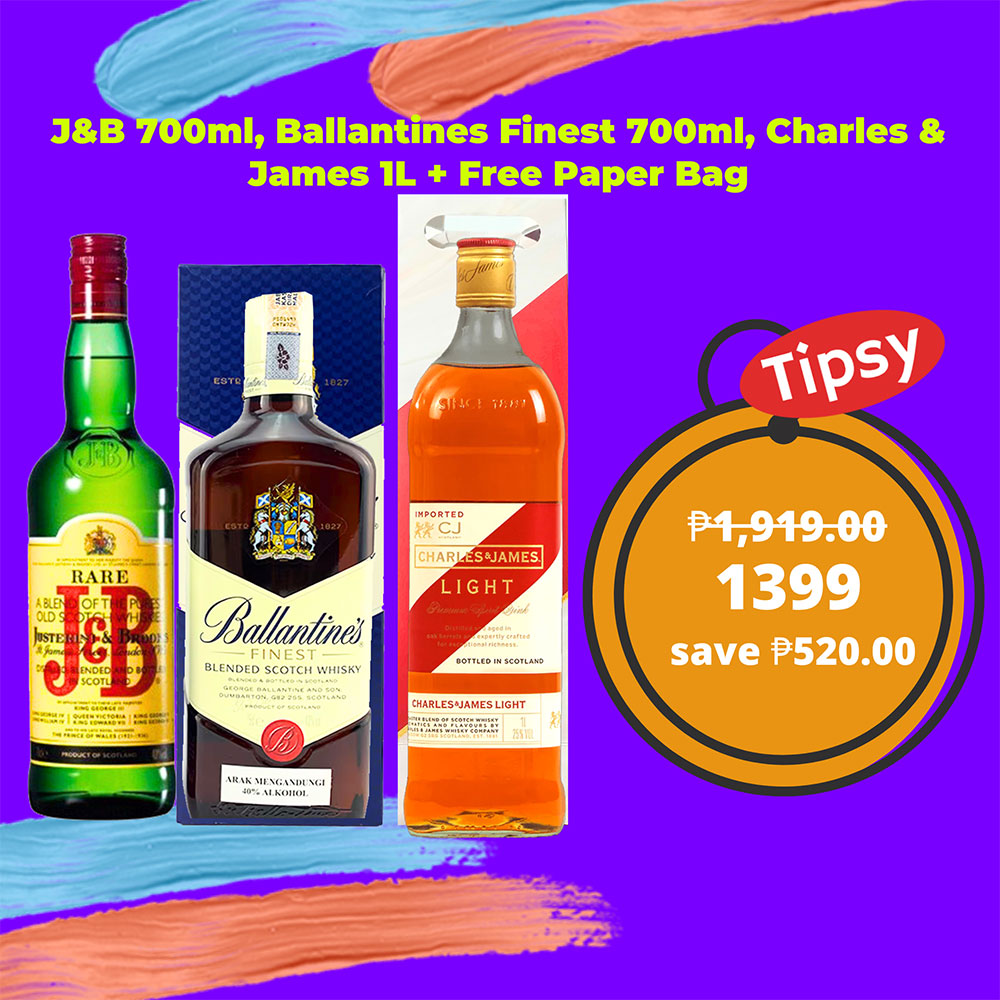 J&B 700ml, Ballantines Finest 700ml, Charles & James 1L + Free Paper Bag