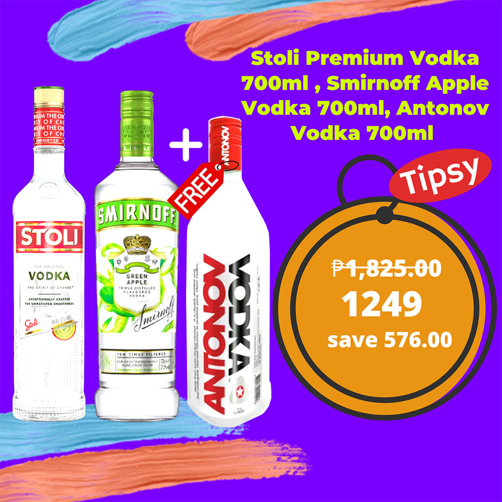 Stoli Premium Vodka 700ml , Smirnoff Apple Vodka 700ml, Antonov Vodka 700ml