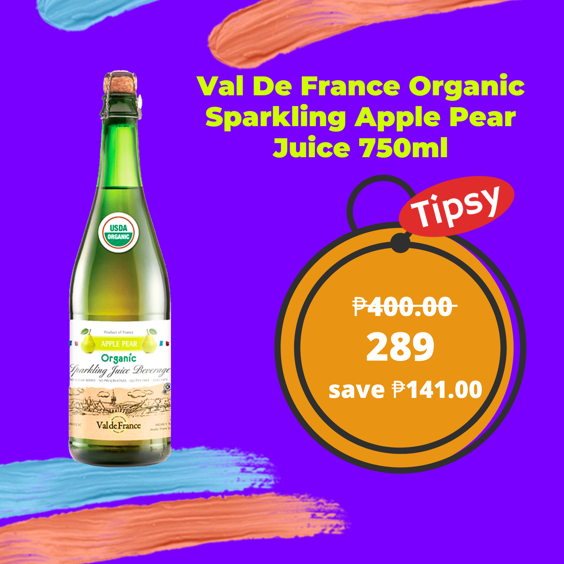 Val De France Organic Sparkling Apple Pear Juice 750ml