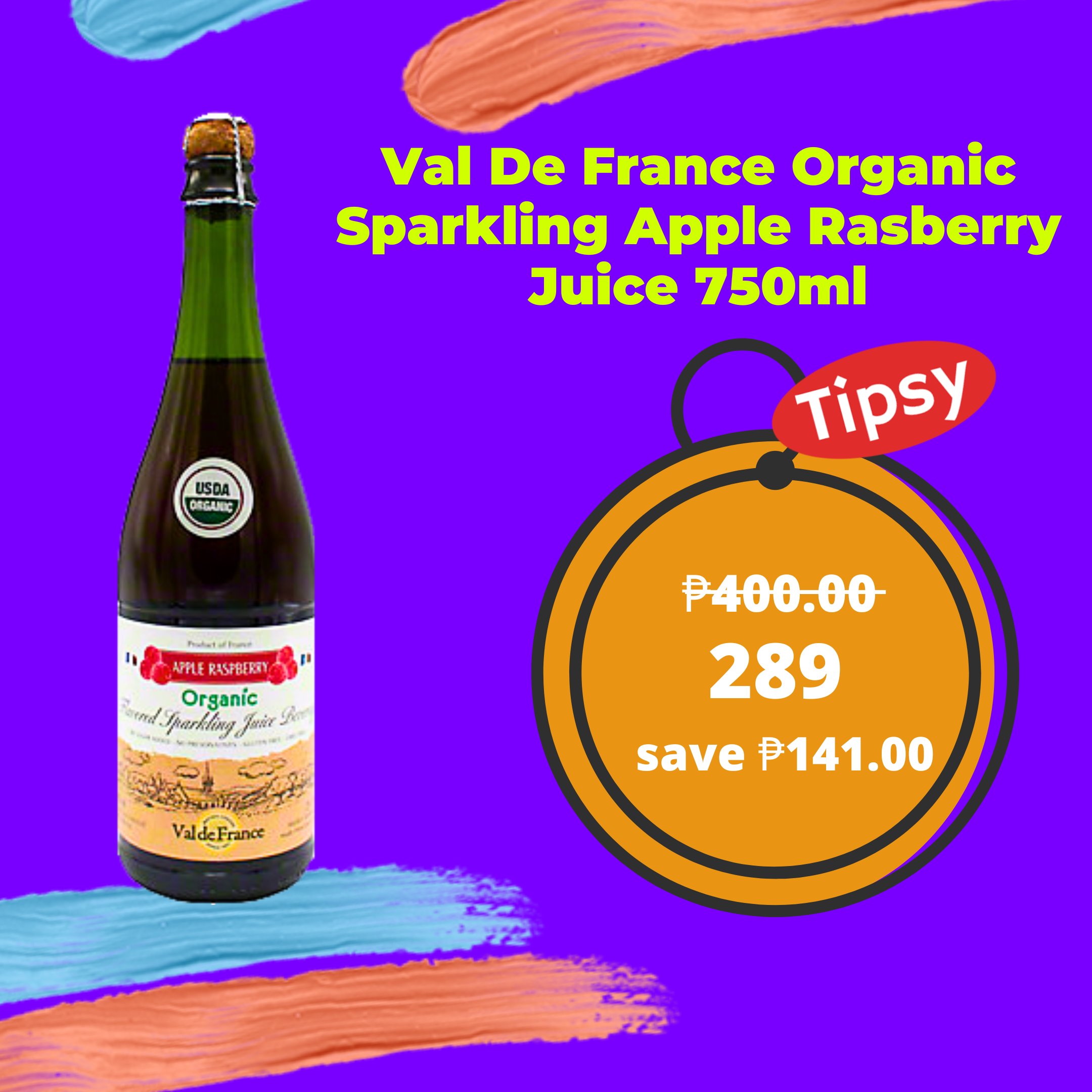 Val De France Organic Sparkling Apple Rasberry Juice 750ml