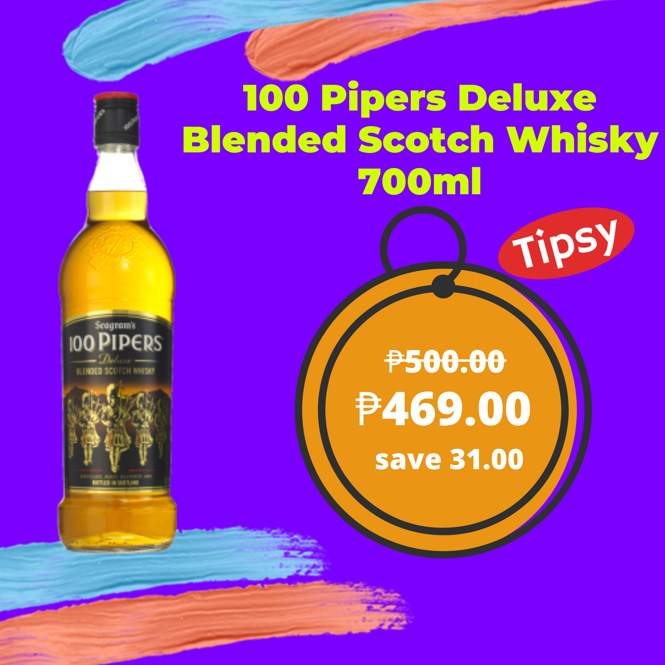 100 Pipers Deluxe Blended Scotch Whisky 700ml