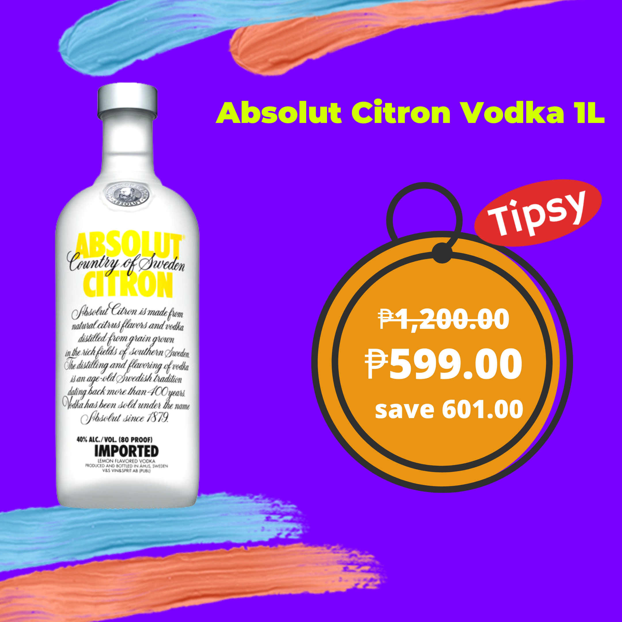 Absolut Citron Vodka 1L