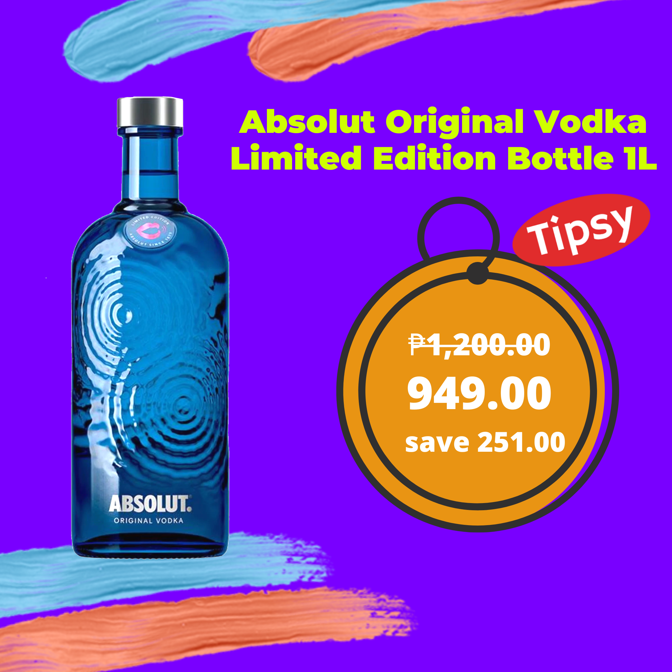 Absolut Original Vodka Limited Edition Bottle 1L