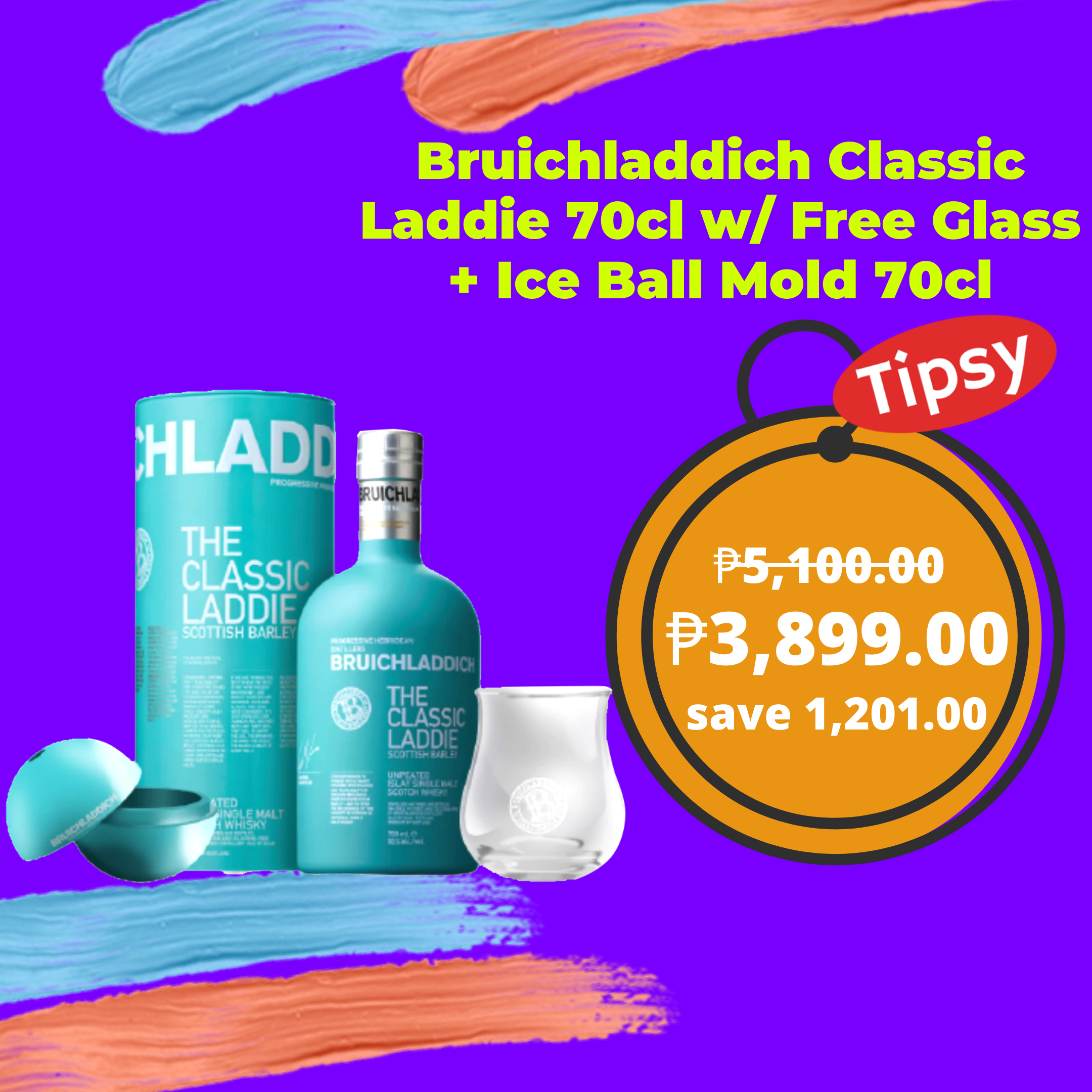 Bruichladdich Classic Laddie 70cl w/ Free Glass + Ice Ball Mold 700ml